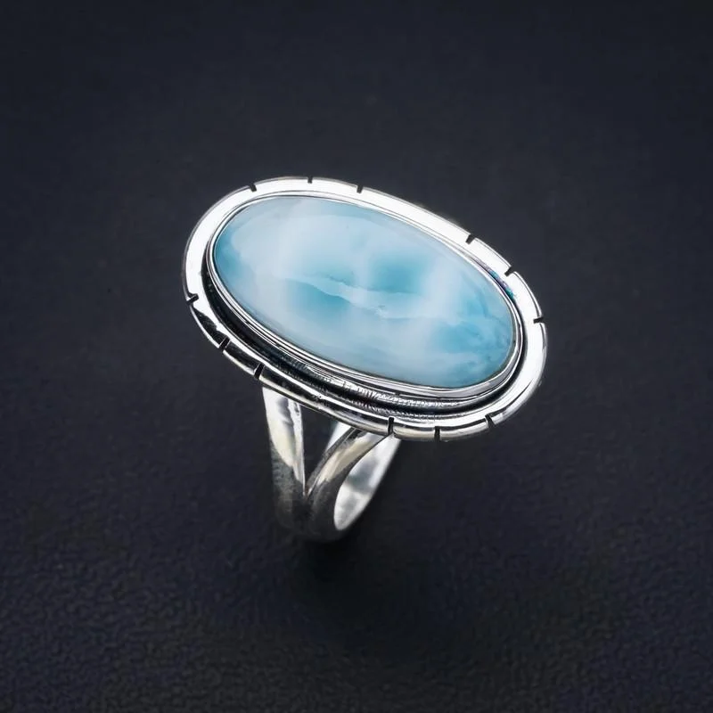 StarGems® Natural Larimar Handmade 925 Sterling Silver Ring 8 F1595