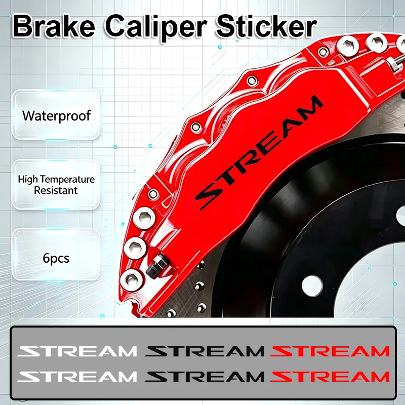 6pcs Modified Car Wheel Brake Caliper Sticker for Honda Stream Emblem Heat Resistant Auto Tire Hub Vinyl Decals Decoration