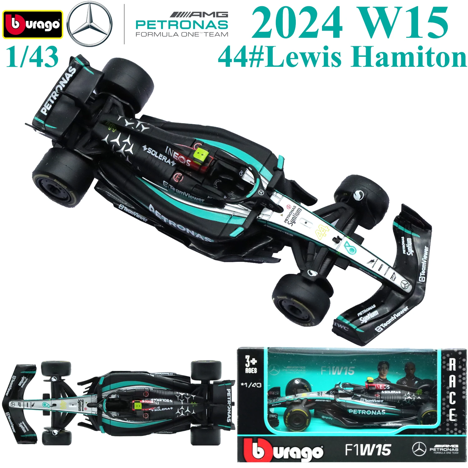 1/43 Bburago 2024 F1 Mercedes AMG Team W15 Racing #44 Hamiton #63 George Russell Formula 1 Diecast Alloy Cars Gifts For Adults