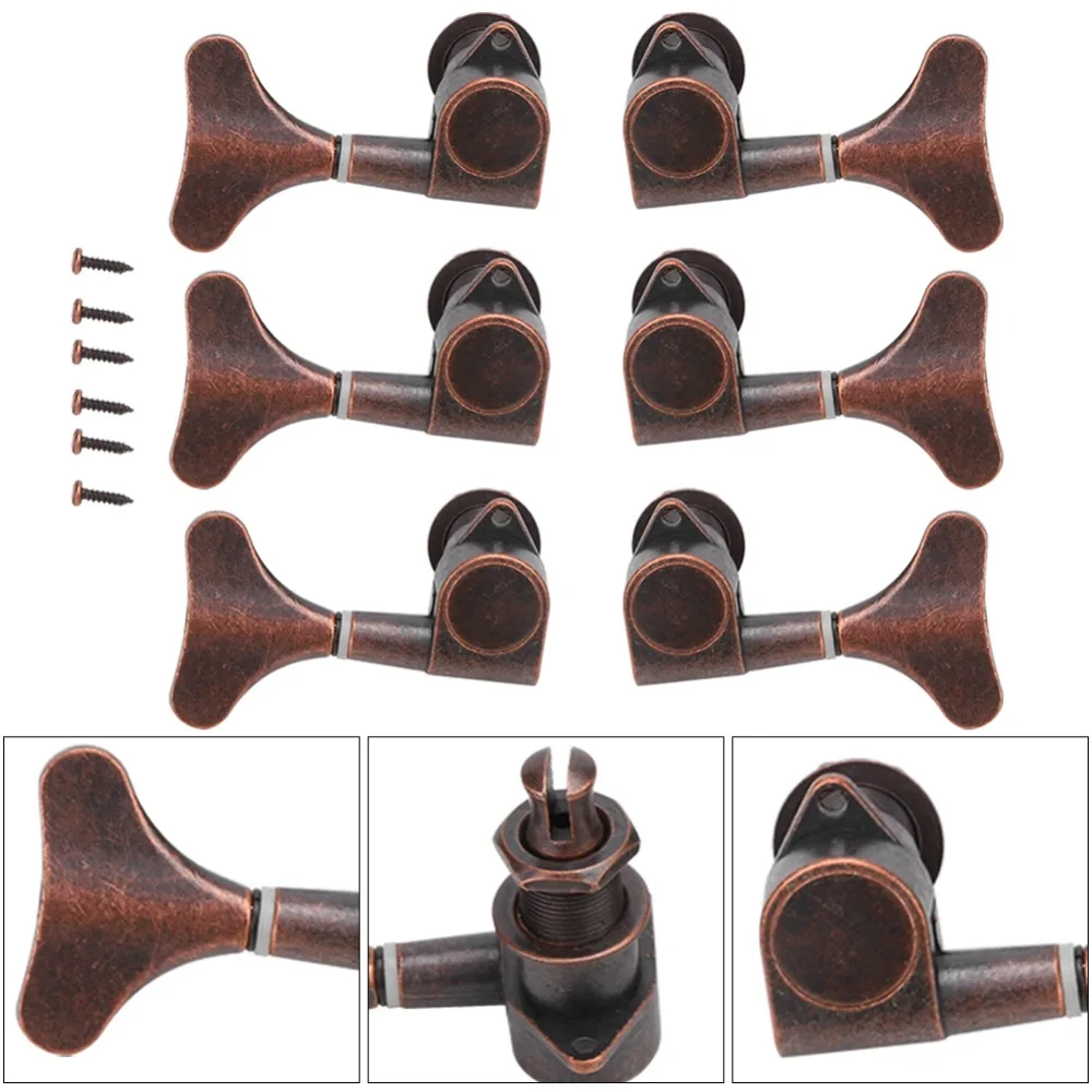 

6PCS Red Copper Color Bass Tuning Key Pegs Fishtail Shaped 3 Left 3 Right Configuration Bass Tuners Metal Bass Parts