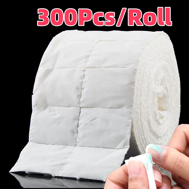 300Pcs/Roll Nail Polish Remover Cotton Pads White Torn Off Lint Free Nail Wipes for Gel Glue Makeup Manicure Cleaning Tool Paper