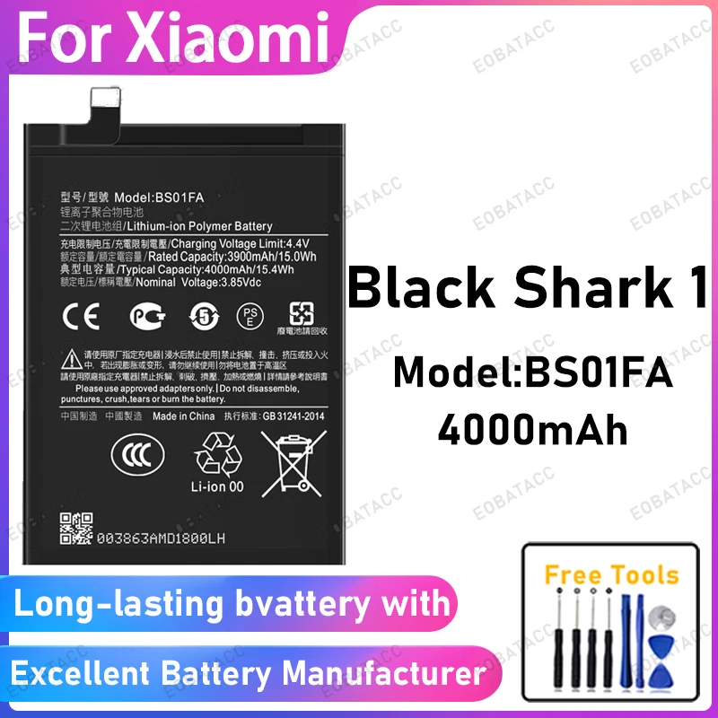 

100% New 4000mAh BS01FA Battery For Xiaomi Black Shark 1 Battery Replacement Bateria+Free Tools