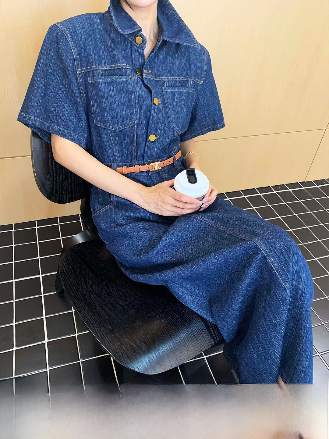 

Винтажное платье-рубашка ZOCHEEO в гонконгском стиле, женское летнее джинсовое платье с высокой талией и коротким рукавом, модное городское платье для повседневной носки