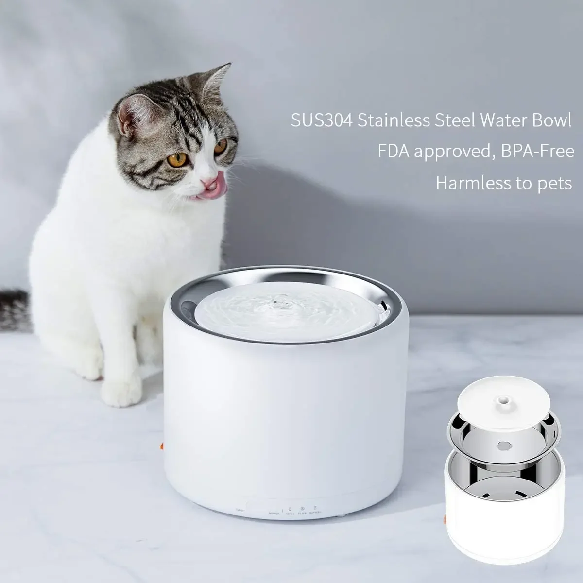 3 Smart Automatic Pet Drinking Water Fountain with Ultra-Quiet Pump,Backup Battery Slot