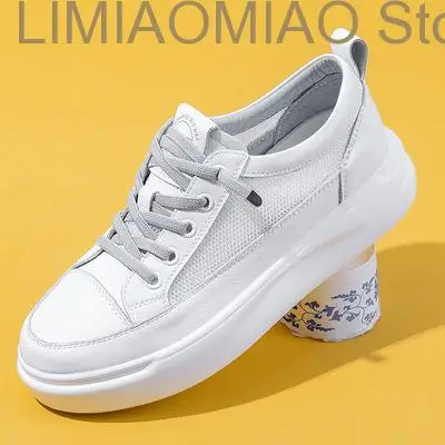 

New Fashion White Breathable Net Sneakers Women Low-Heel Flat Platform Ladies Lace-Up Fashion White Shoes