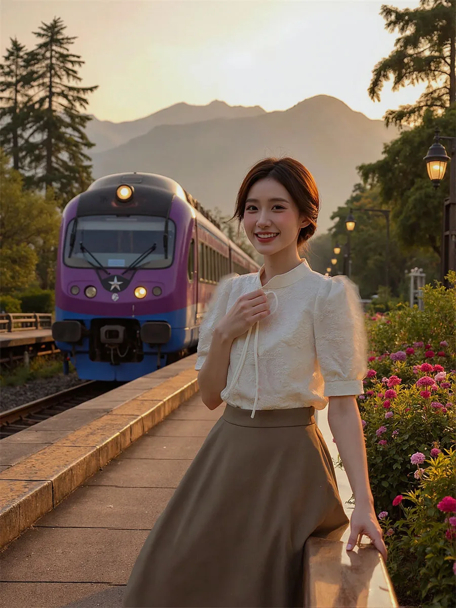 

Mandarin Collar Vintage Blouses Womens Patchwork Mesh Bandage Waist Cute Preppy College Romantic Elegant Flare Sleeve