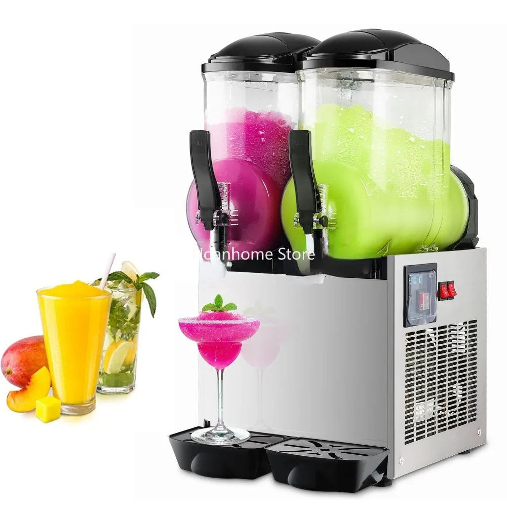 

1050W Stainless Steel Margarita Wine Slush Smoothies Maker Commercial Slushy Machine 24L 2 Tank Frozen Drink Machine