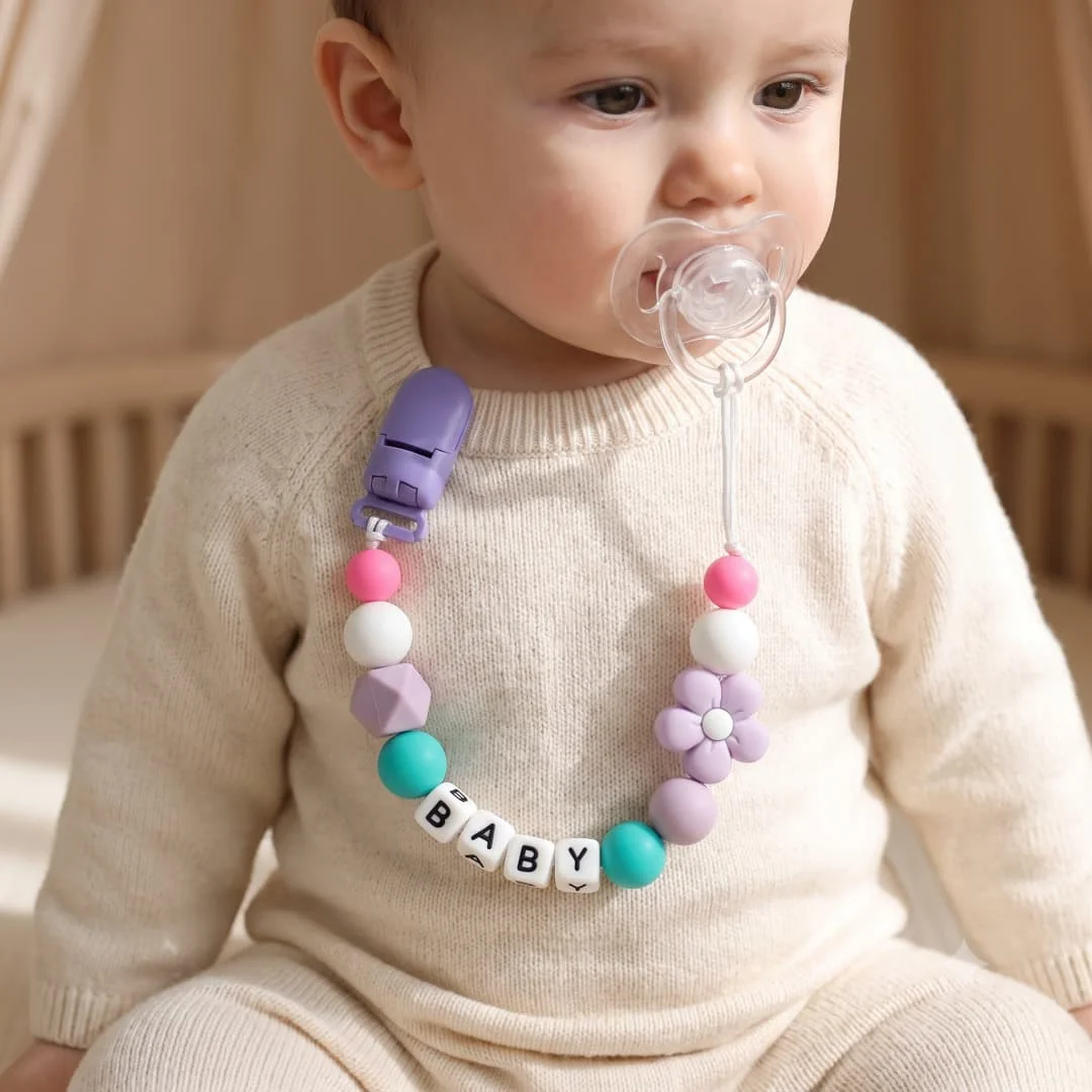 Personalized Pacifier Clip Custom Name Baby Silicone Flower Teether Dummy Holder BPA Free Infant Chew Toy Shower Gift