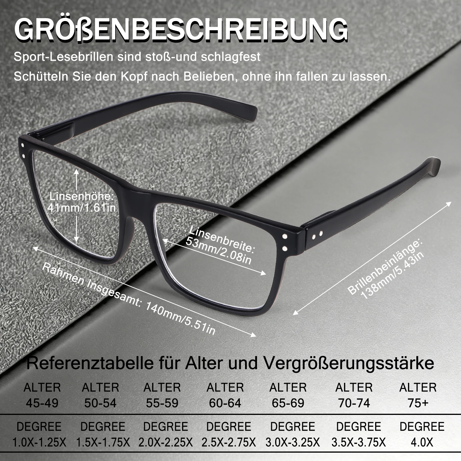 3 Pack Reading Glasses for Men Women Black Square Frame Blue Light Blocking Spring Hinge Lightweight Presbyopic Glasses