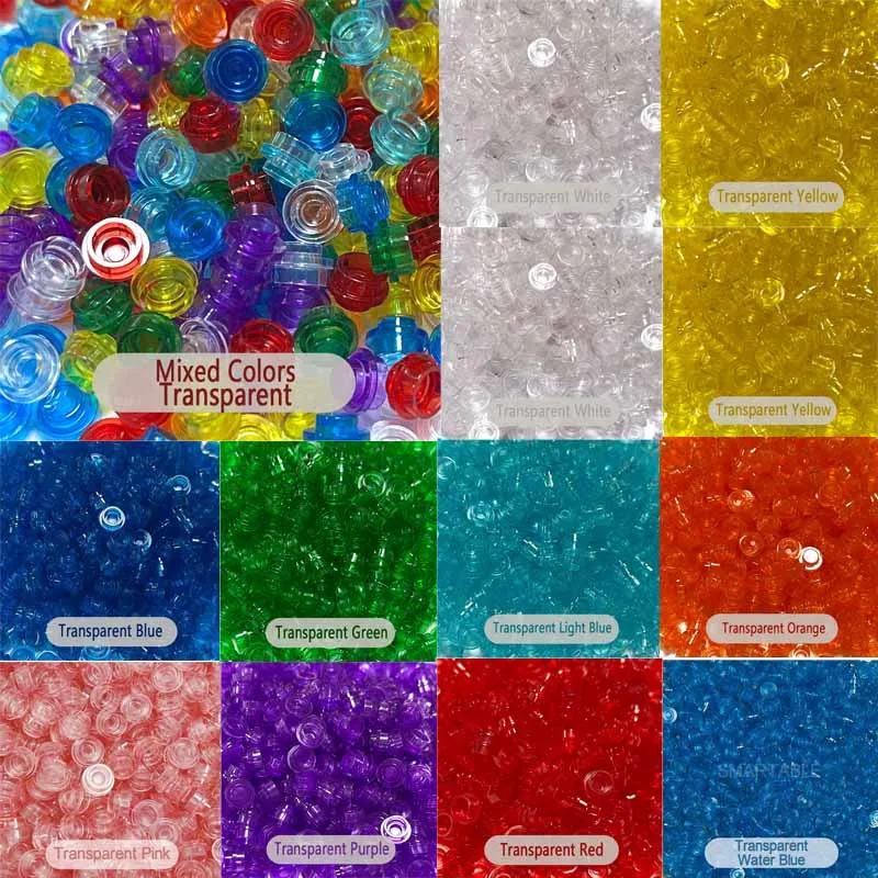 300PCS 6141 Round Plate 1x1 Transparent Colors Mosaic Drawing MOC Building Blocks Toys Small Praticle