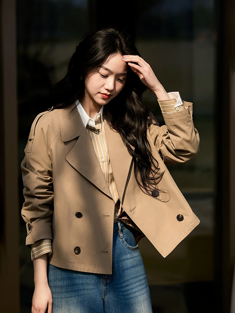 

Ele ort awl Collar Windbreaker with Adjustable Cuffs And oulder Sve Design Cotton Blend Busin Casual Coat