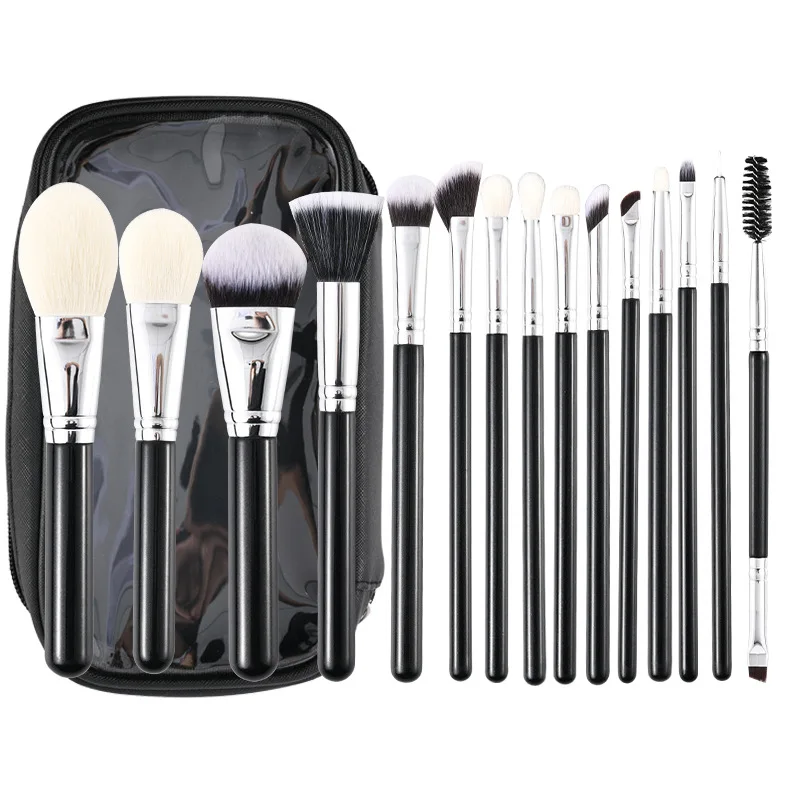 Juego de brochas de maquillaje de pelo de animal de primera calidad, 15 Uds., mango de madera, Kit de brochas correctoras para base de artista cosmético profesional