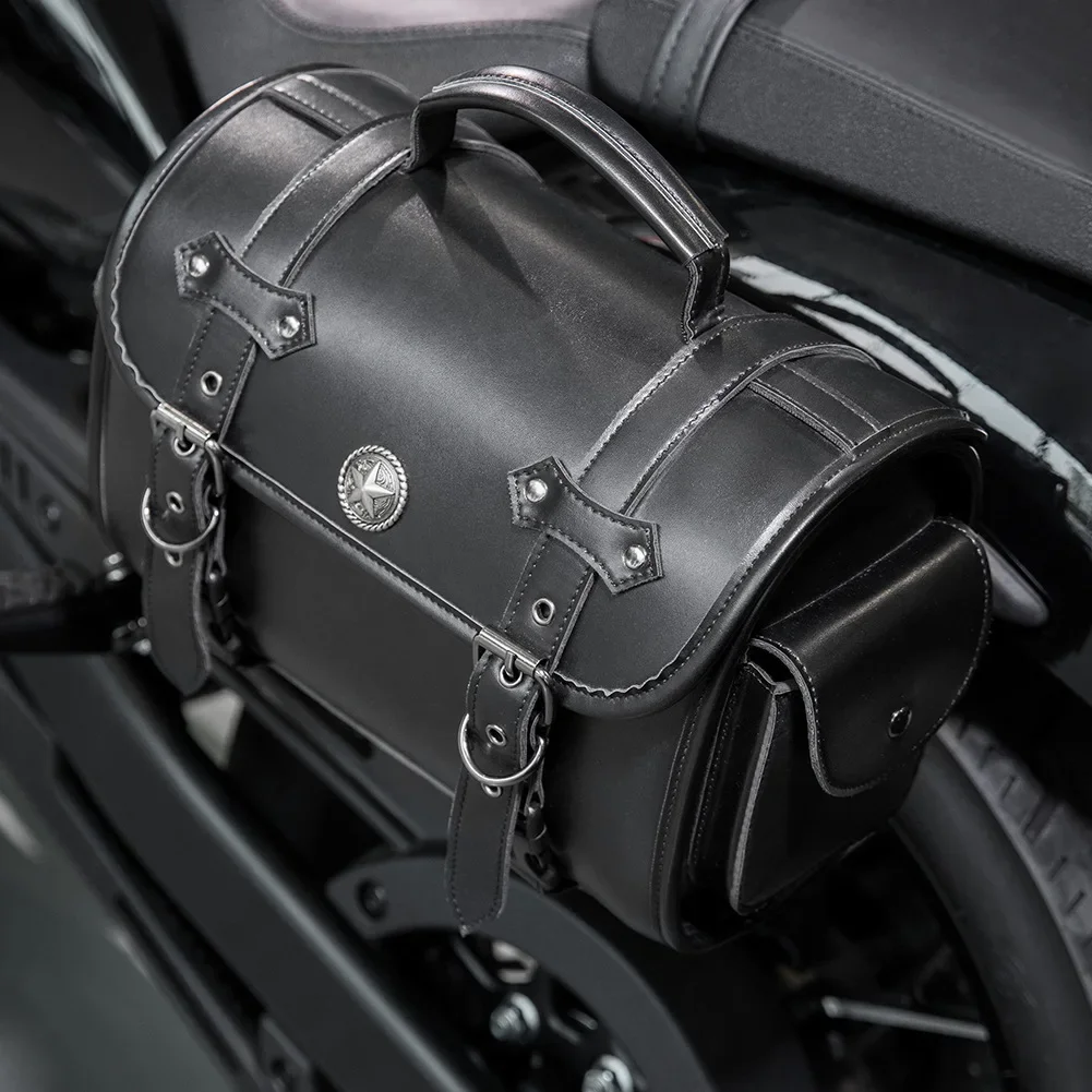 دراجة نارية سوداء عالمية السرج حقيبة سعة كبيرة أكياس جانبية أداة تخزين لحقيبة هارلي المعدلة المقاومة للماء #3