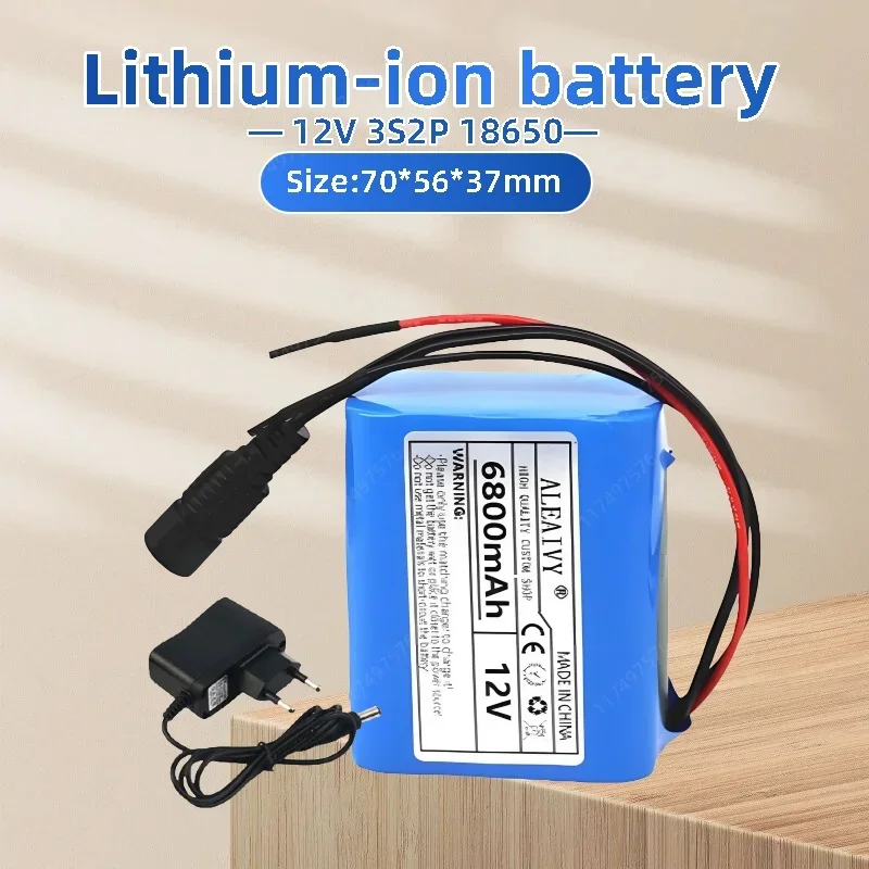 12V 6800mAh 3s2p  lithium-ion battery pack (with BMS) for speaker monitoring LED lights 12V electronic devices DC charging port