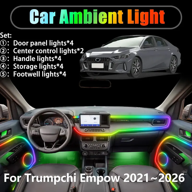 

For Trumpchi Empow 2021~2026 2022 2/18 in 1 Car ambient lighting Led trunk interior led lights USB RGB Ensemble Streamer Auto
