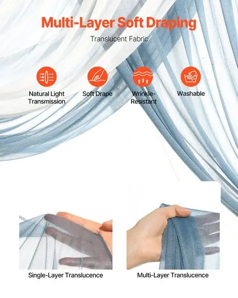 Набор искусственных свадебных цветов VEVOR (4 шт.) с драпировкой свадебной арки длиной 21 футов, дугообразными цветами для свадебной церемонии и