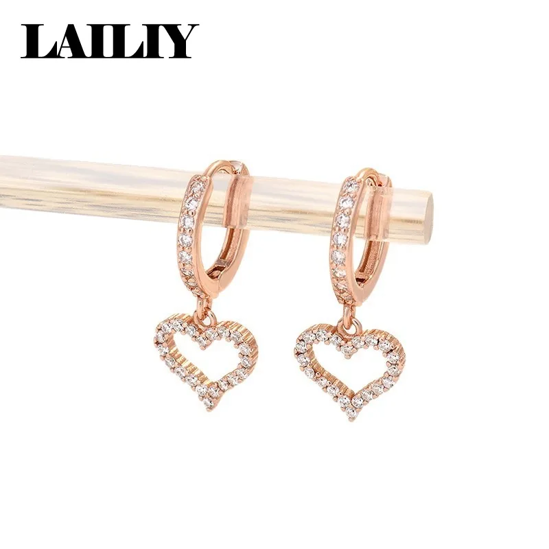 925 Sterling Silver 18K Gold Openwork Heart Shaped Diamond Studded Sparkling Starry Earrings for Women  Fashion Jewelry