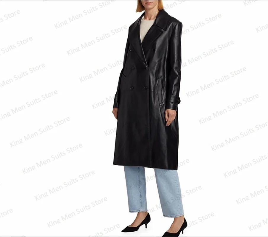 Traje de cuero negro para mujer, chaqueta Formal de oficina para mujer, abrigo largo e invitado para madre, vestido de graduación hecho a medida, 1 pieza, invierno y otoño