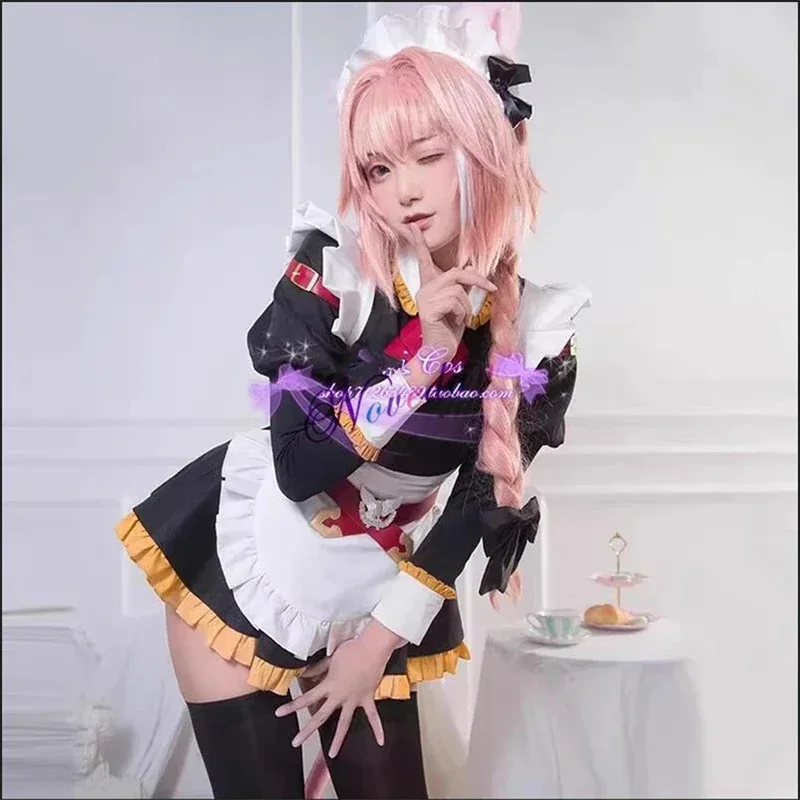 Zz04zz12anime destino grande ordem sabre astolfo cosplay traje fgo espada versão 3.0 roupa de empregada vestido peruca sapatos conjunto completo festa su