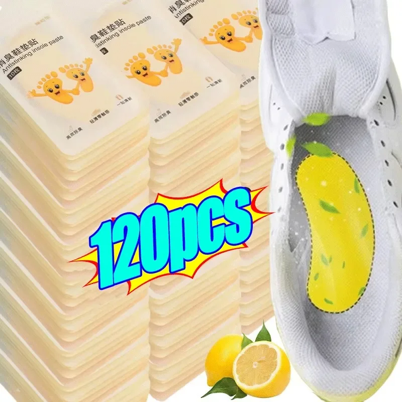 120pcs Shoes Odor Remover Deodorant Patch Lemon Athlete's Foot Soothing Insole Stickers Antibacterial Antiperspirant Foot Care