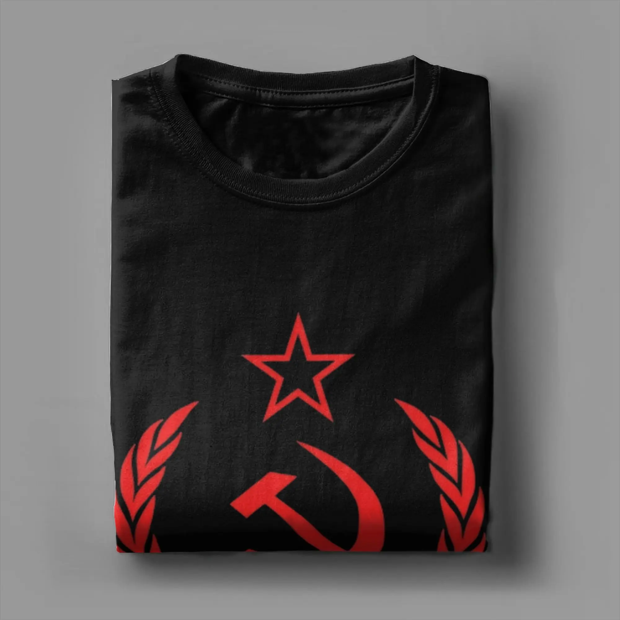 Men Russian USSR Soviet Union Hammer and Sickle CCCP Communist T Shirts 100% Cotton Tops Novelty Short Sleeve Tees T-Shirts
