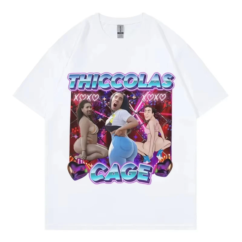 Thiccolas Cage Funny Meme T Shirt High Street Fashion Trend Short Sleeve T-shirt Men Women Clothing Harajuku Y2k Street T-shirts