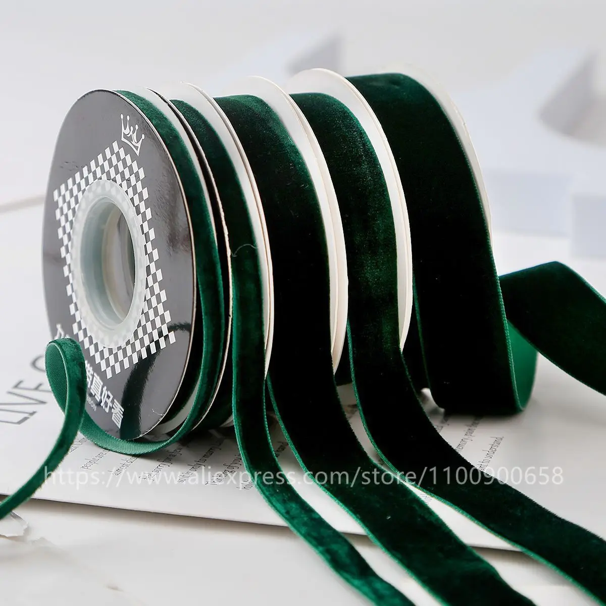 25Yards(5Roll) Dark Green Velvet Ribbon Roll Handmade DIY Bow Gift Packaging Ribbon Christmas Decoration .Festive Hot Items