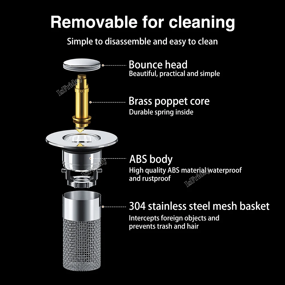 Drain trap Bathroom Sink Plug Stopper Pop-Up Sink Drain Strainer Plug Universal Basin Core Drain Filter for Shower Sink Filter