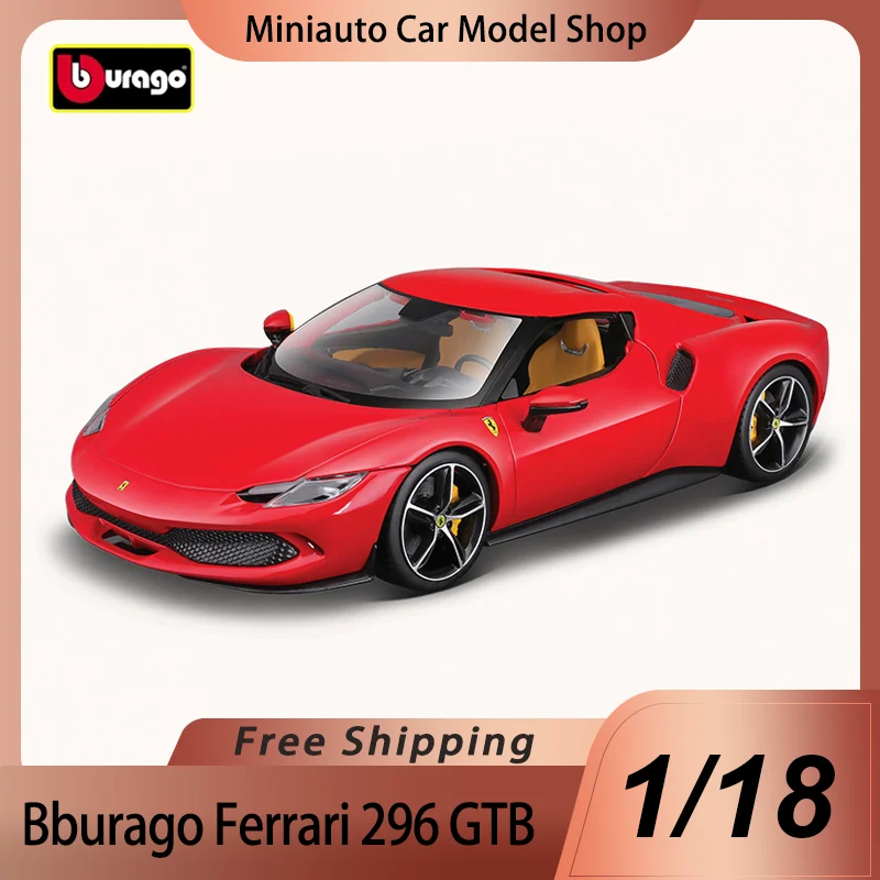 

Новинка в наличии Bburago 1:18 Ferrari 296 Gtb, миниатюрная литая под давлением модель из сплава, однотонная спортивная игрушка Ferrari, автомобиль, детский рождественский подарок