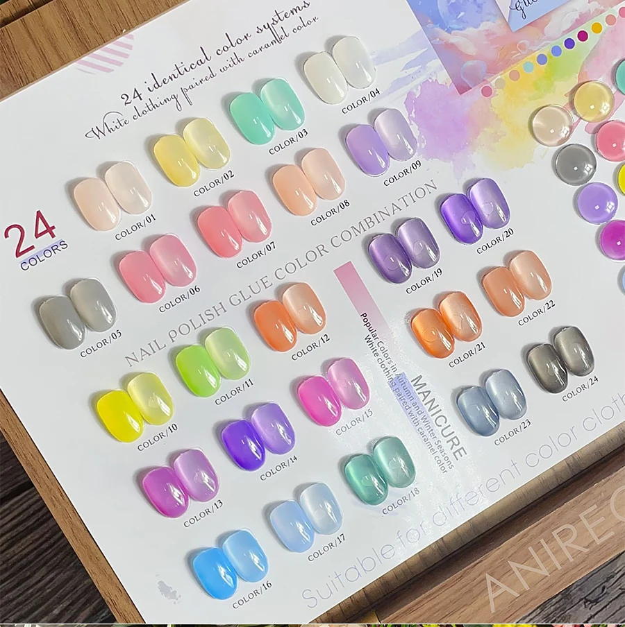 Eleanos Macaron Candy Jelly Gel Nail Polish 24pcs Translucent Nude Pink White Gel Color Card Manicure 15ML Spring UV Gel Varnish