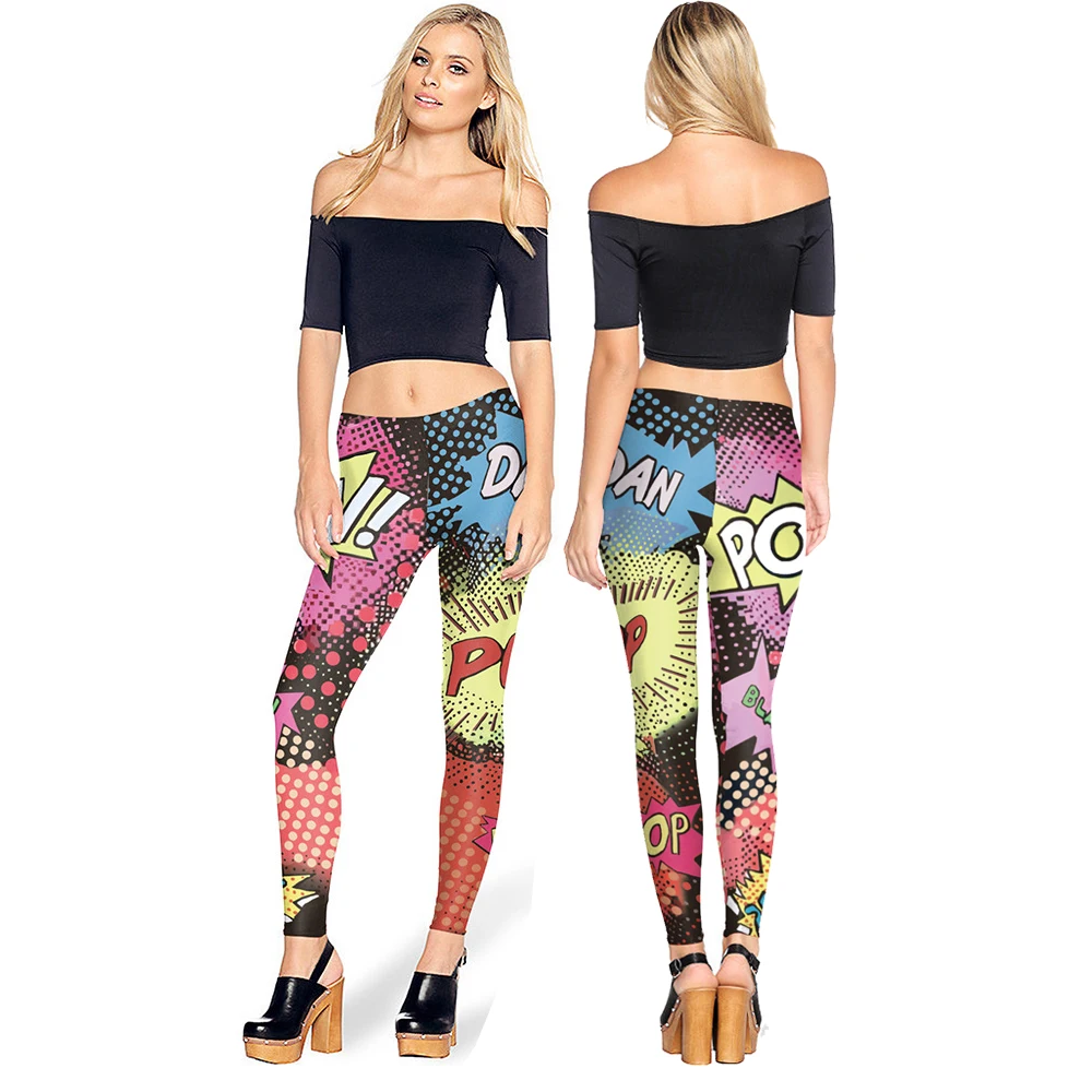 FCCEXIO Hip Hop Style Cartoon Letter 3D Print Women Sexy Seamless Leggings Casual Workout Fitness Pants Sports Trousers Yoga