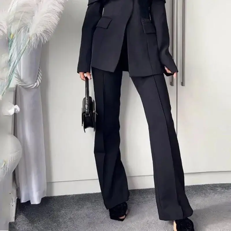 

Fashionable Pure Color Wrap Suit Set with Long Sleeves Elegant Style Women's Three-piece Set Long Pants for Autumn Winter
