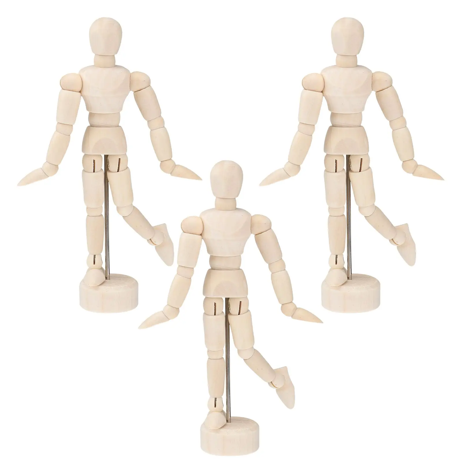 

3 Pcs Wooden Jointed Puppet Bamboo Drawing Figure Sketch Desk Accessories Lightweight Portable Anatomical