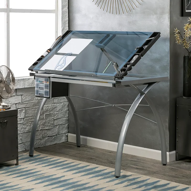 Futura Crafting, Drafting, Drawing Adjustable Top Hobby Table Writing Studio Art Desk with Drawers, 38''W x 24