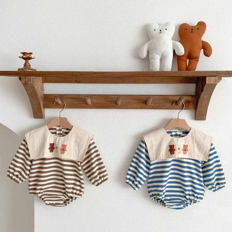 

3-24 Months Baby Spring Clothing Newborn Stripes Romper Back Bear Romper Baby Onesie