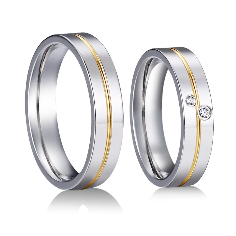 High Quality Western Italian Korean 18k Gold Plated Stainless Steel Jewelry Wedding Rings Couple Sets For Men And Women