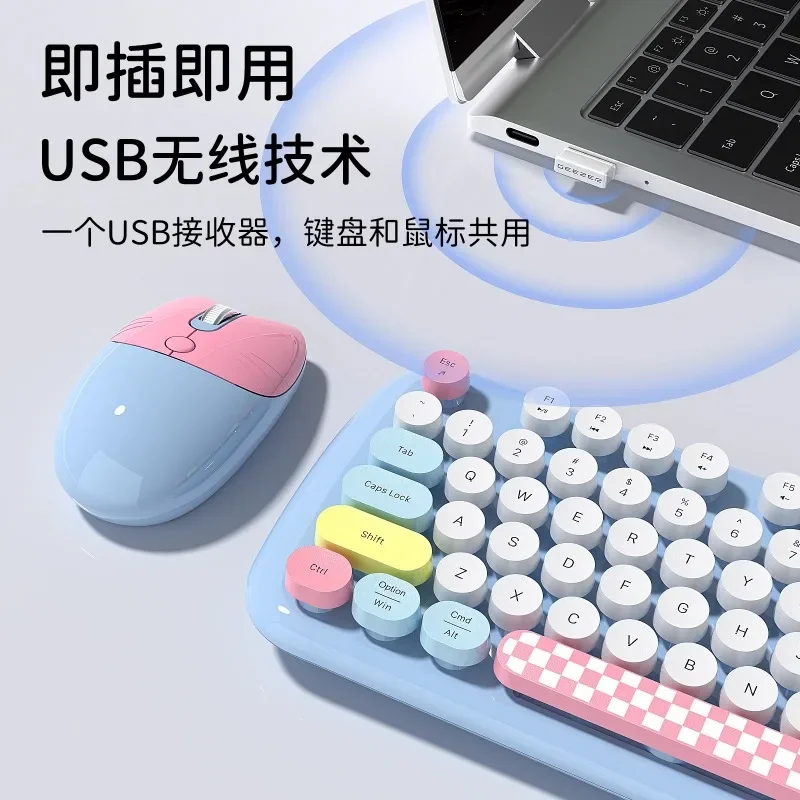 Cute 2.4G Wireless Keyboard Mouse Kit Girl Gift Full Size Pink Blue Green White for PC Laptop Phone Tablet Computer Custom