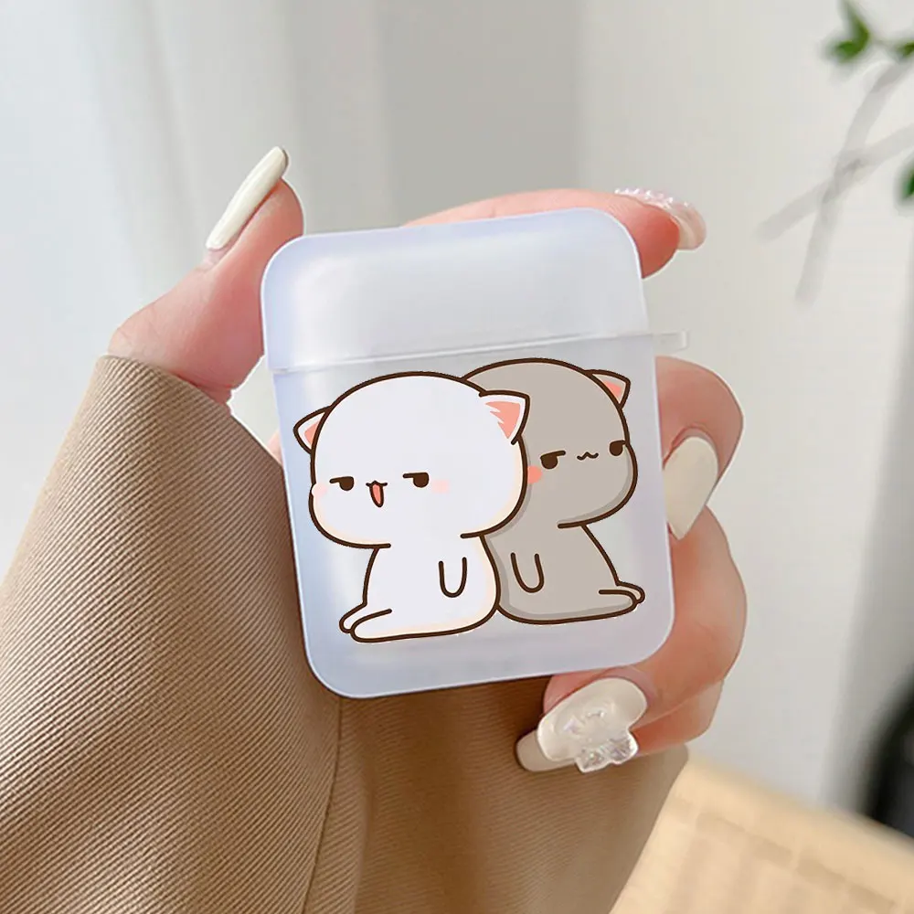 Cartoon Peach Mochi Cat Couple Case for Airpods Pro 2 1 Wireless Bluetooth Charging Box for Apple Airpod 3 Earphone Paired Cover