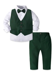 Boy Suit Dress Clothes Toddler Boy Formal Dresswear Set with Vest+Shirt+Pants+Bowtie Kids Back To School Outfits