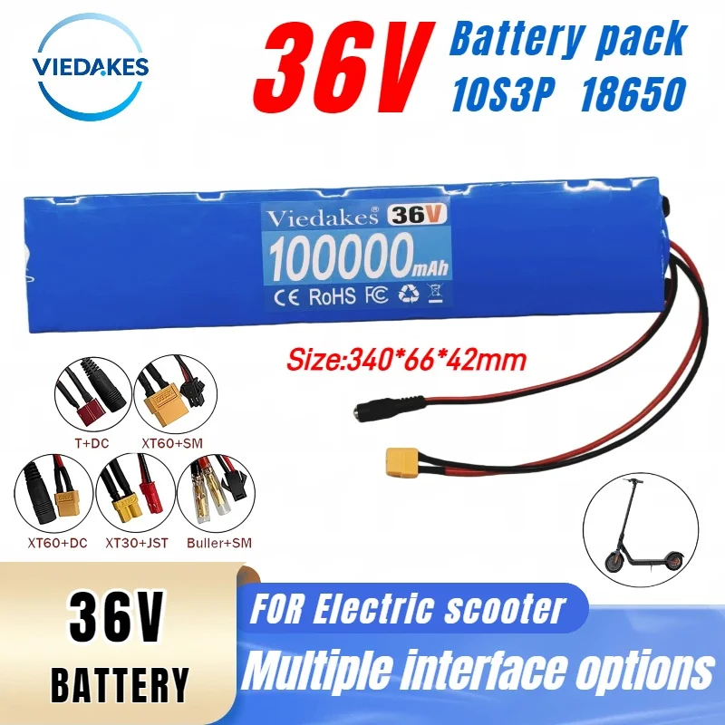 

36V E-Scooter Battery Pack with Multiple Connectors (XT60/XT30/JST/DC) - Wide Compatibility for Most 36V Electric Scooters