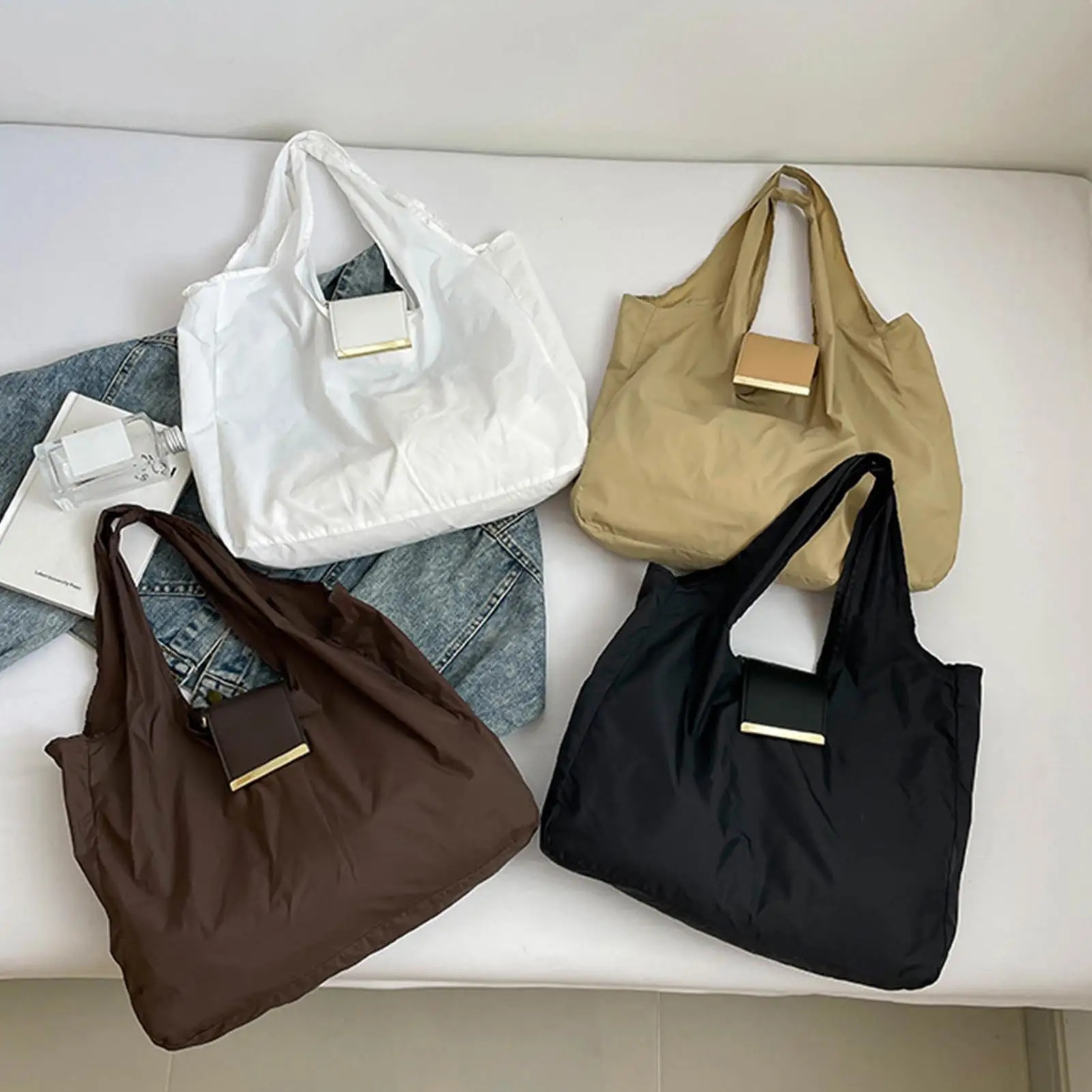 Folding Shopping Bag Reusable Tote Bag Expandable Mini Bag Lightweight Eco-Friendly Key Ring Large Capacity Reusable Bag