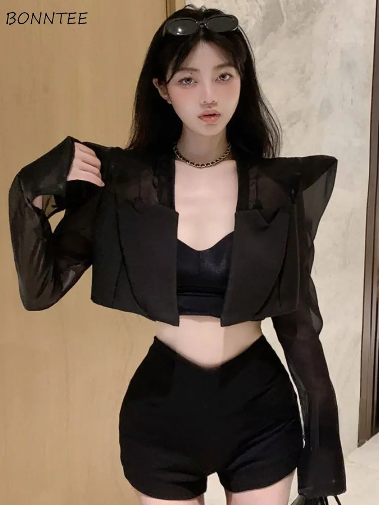 Marynarki damskie Chic Leisure Streetwear Patch Designs Summer Creativity Holiday Flare Sleeve Sexy Ulzzang Fashion Casual Fit New