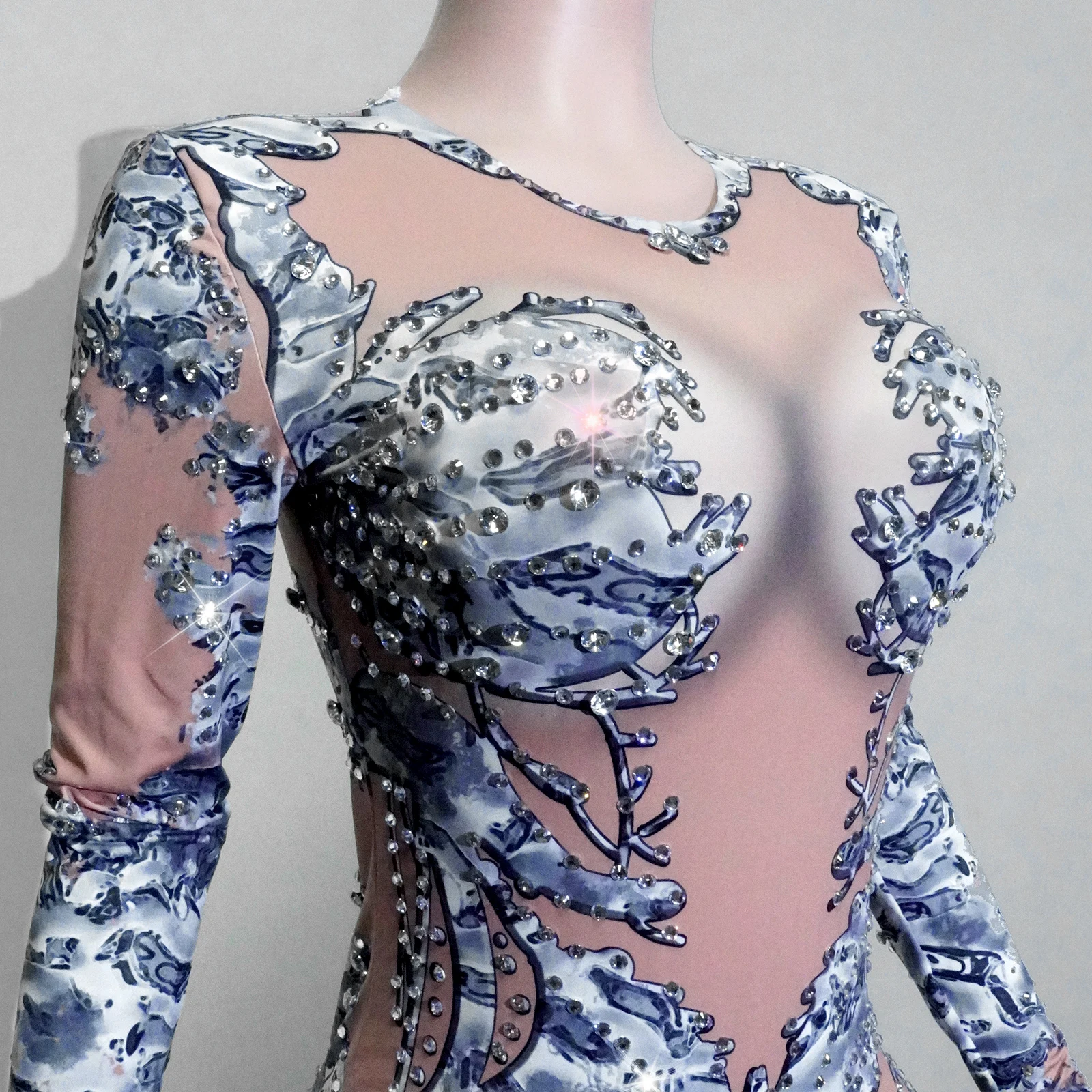 레이디 라인스톤 반짝이 타이트 팬츠 섹시 누드 빅 스트레치 댄스 의상 가수 바 파티 생일 의상 고고 스테이지 공연복