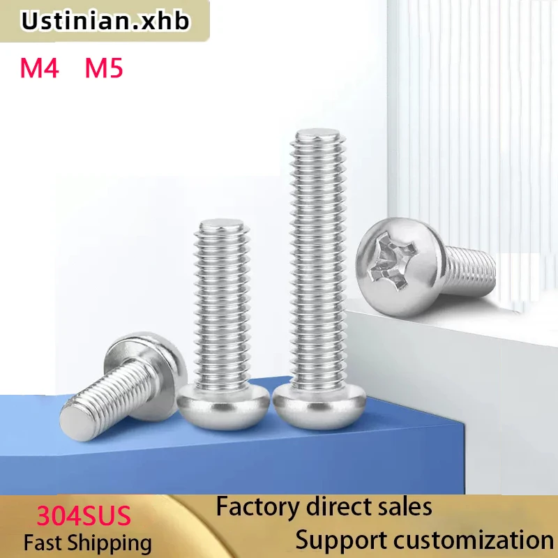 

M4 M5 GB818-85 304 Stainless steel Cross Phillips Round Pan Head Screw Bolt Length 3 - 60mm