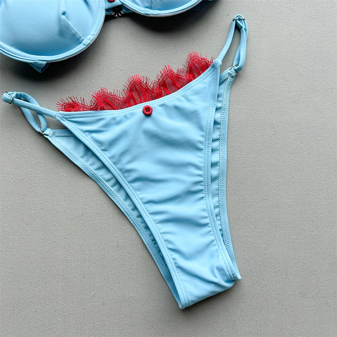 Mit Polka-Dot-Rock, Spitze, Bikini, Damen-Badebekleidung, dreiteiliges Bikini-Set, Badeanzug, Badebekleidung, Schwimmbekleidung V8464 – Detail 14