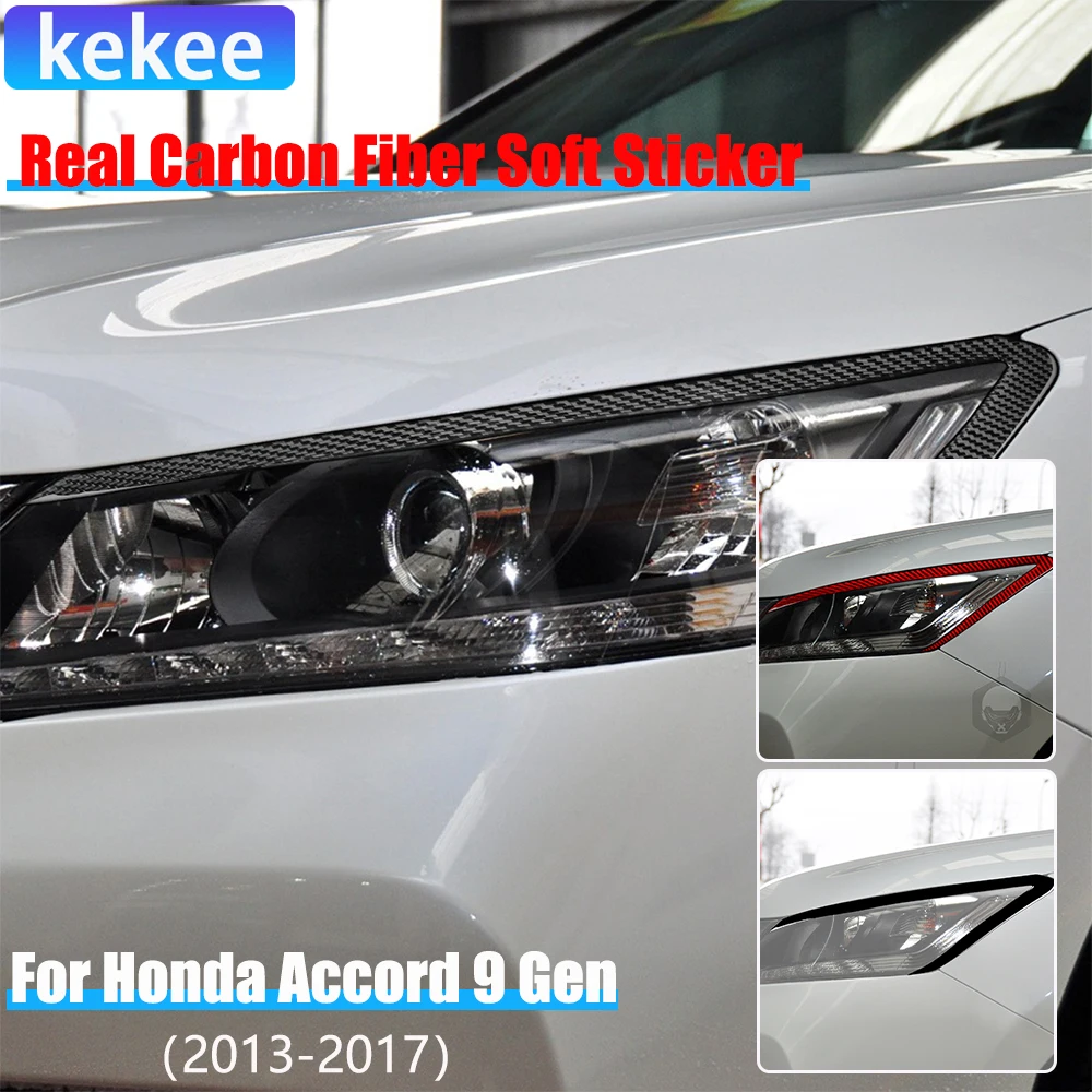 

Real Carbon Fiber Car Accessories Headlight Lamp Brow Header Decorative Cover Soft Sticker For Honda Accord 9th Gen 2016 2017