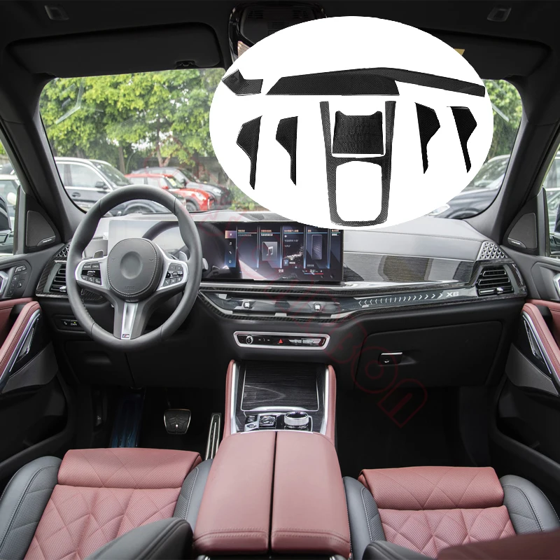 

8pcs Real Carbon Fiber Interior Center Console Cover Dashboard Kits Door Panel For BMW X6 G06 2023up