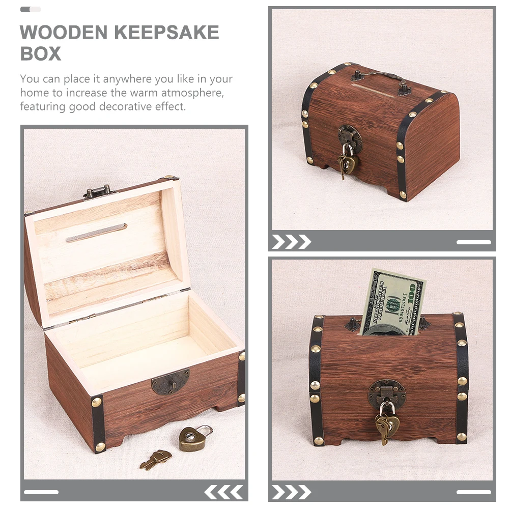 

2 шт. деревянные копилки в винтажном стиле, экономный горшок, ящик для хранения монет с замком, большие деревянные коробки для домашнего декора, память на память