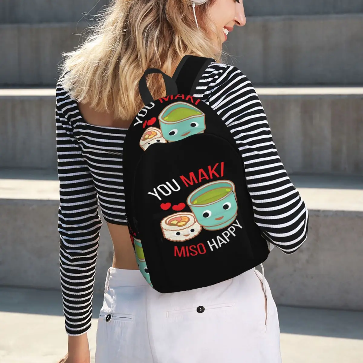 Japanese Sushi Ramen With You Maki Miso Happy Student Backpack School Bag Hiking Daypack for Boys Girls Bookbag Shoulder Bags