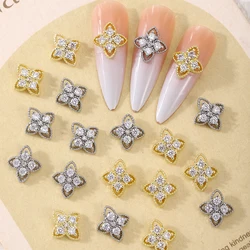 6 pcs Japanese ins style mini four-leaf clover nail decorations, copper inlaid zirconium light luxury style simple and versatile
